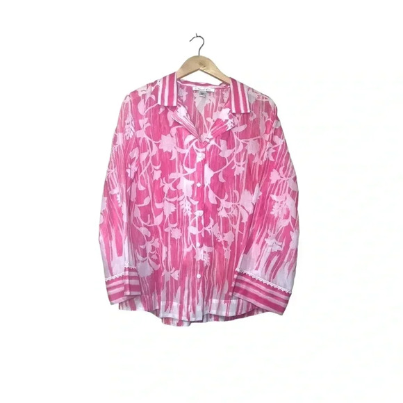 Pink and White NWT Oscar De La Renta Cover Up Lightweight Vacation Tropical Set - Picture 2 of 13
